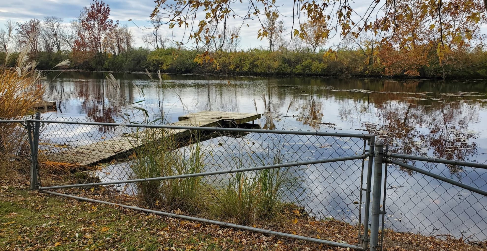 Lake with a fence in front
